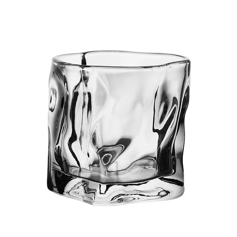 Japanese-style Glacier Patterned Water Drinking Glass Irregular Shape Whiskey Glass Cup