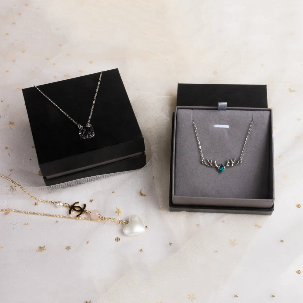 Luxury Custom Logo Printed Paper Cardboard Jewellery Packaging Box Accessories Storage Case Necklace Pendant Jewelry Box