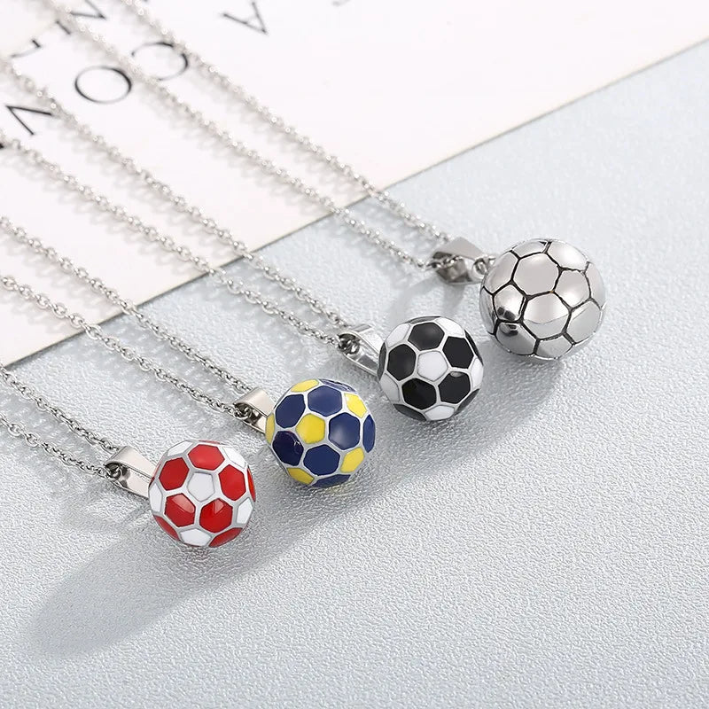 Football Soccer Sport Ball Jewelry Trendy Fashion Stainless Steel Football Pendant Necklace for Fans Souvenir Gift