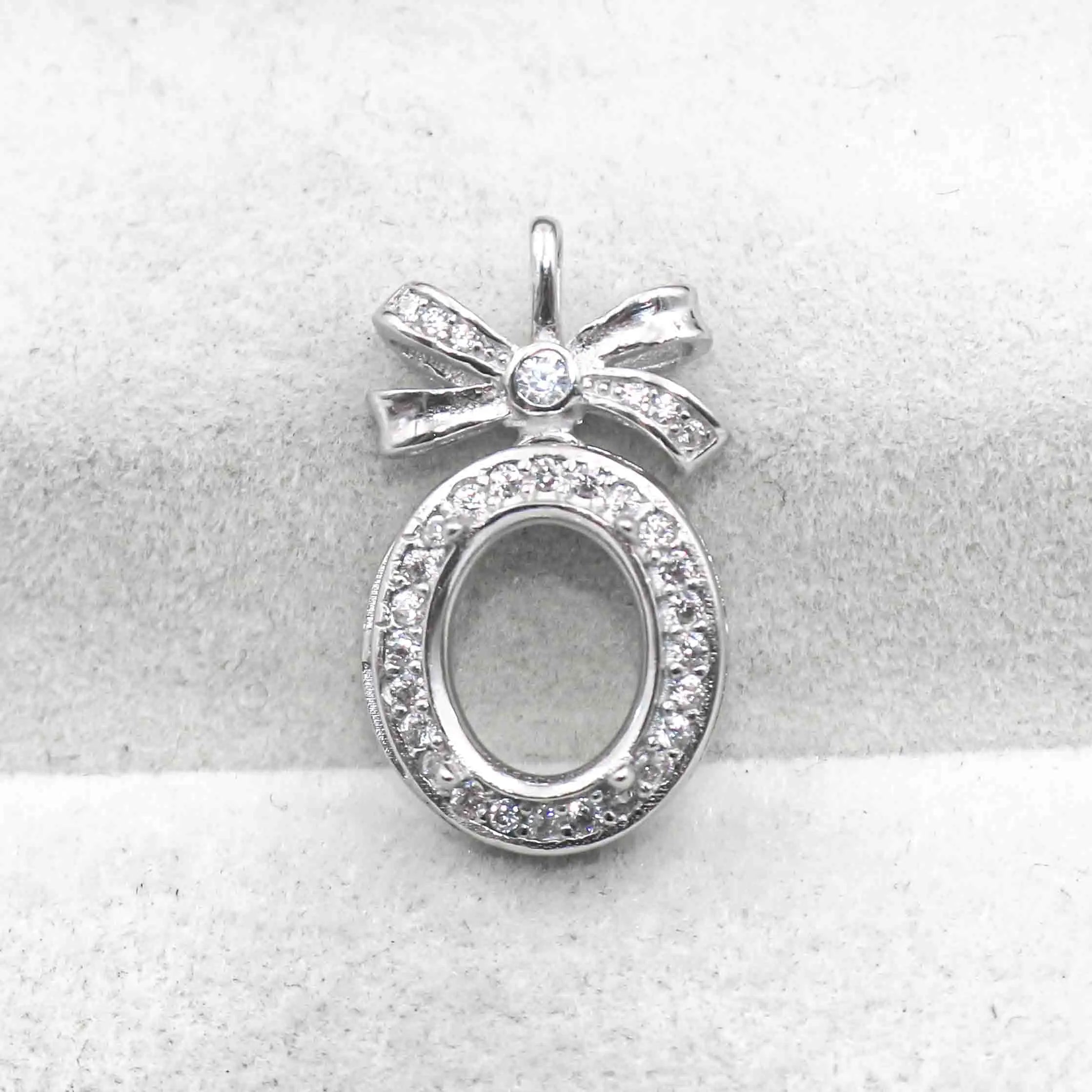 Sterling Silver 8*10mm Semi Mount Pendant Empty Frame Blank Support Setting S925 Base Holder Without Center Stone for DIY Inlay