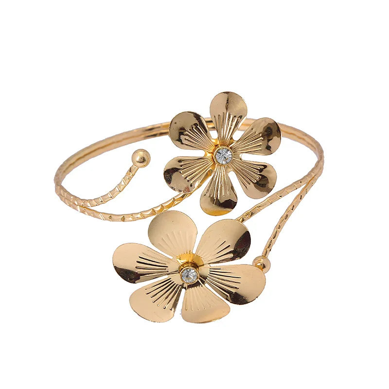 Wholesale Personality Gold Silver Color Geometric Bracelet Ladies Flower Arm Ring Fashion Metal Arm Bracelet