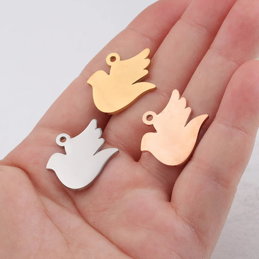 BASQUESUN Hot Selling Mirror Stainless Steel Peace dove DIY Customizable Engraved Pendant Accessories