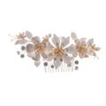 Wholesale Luxury Crystal Gold Leaf Flower Charm Engagement Wedding Hair Jewelry Accessories Prom Handmade Pearl Bridal Hair Comb