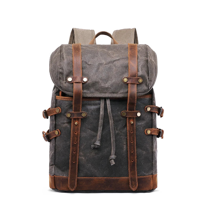 OEM Vintage Camping Outdoor Travel Hiking Laptop Waterproof Casual Sports Waxed Canvas Rucksack Backpack Bag for Men