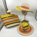 New Stripped Design Paper Straw Sun Hat for Summer Straw Hat Bag Set Outdoor Sunhat Women Fedora Floppy Beach Hat