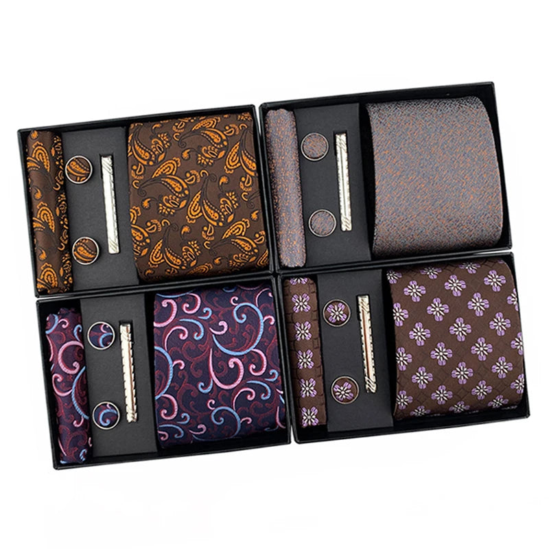 Luxury Paisley Floral Tie Set for Men New Design Custom Wedding Necktie Handkerchief Cufflinks Made From Silken Polyester