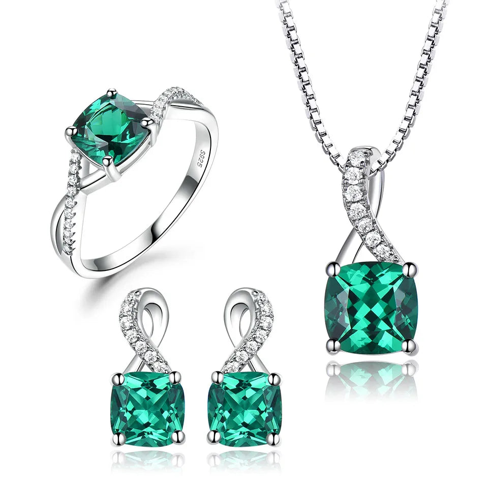Jewelry Sets Stud Earrings for Women Wedding Fine Jewelry 925 Sterling Silver New for Women Gemstone Emerald Ring Pendant Green