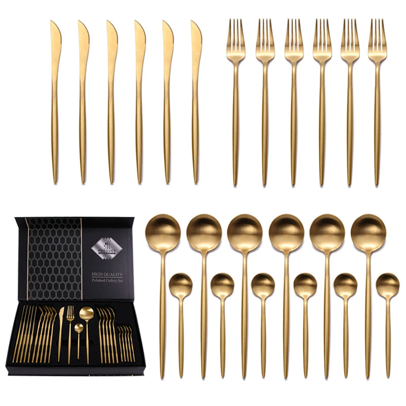 Custom Gold Cutlery Set Modern Luxury 304 Stainless Steel Eco-Friendly Wedding Cutlery with Case