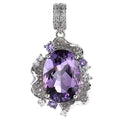 Graceful Rhodium Plated 925 Silver Jewelry Natural Amethyst Flower Pendant for Women Anniversary Gift
