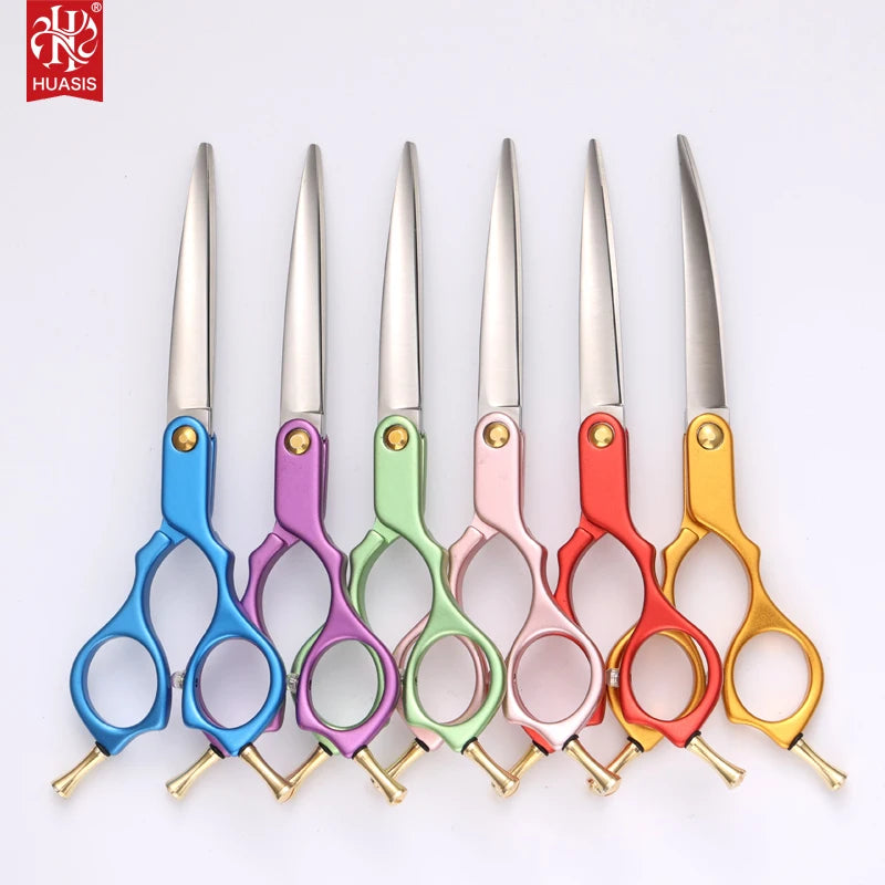 HUASIS HU56 Cuved Shear 6inch 6.5inch 7inch Aluminum Handle Scissors for Dog Face 440C Blade Pet Grooming Tool