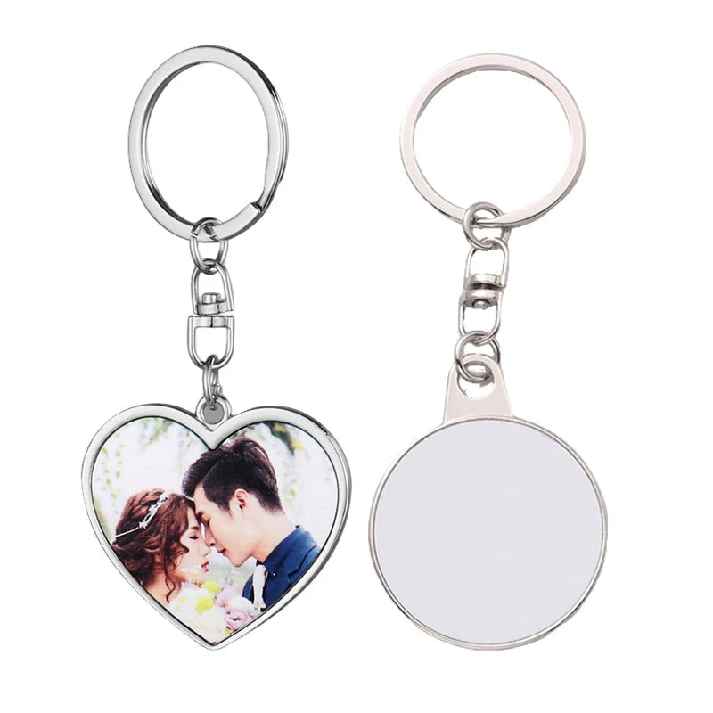 Sublimate Blank Double Sided Printable Circle Heart Metal Keychain for DIY Gift
