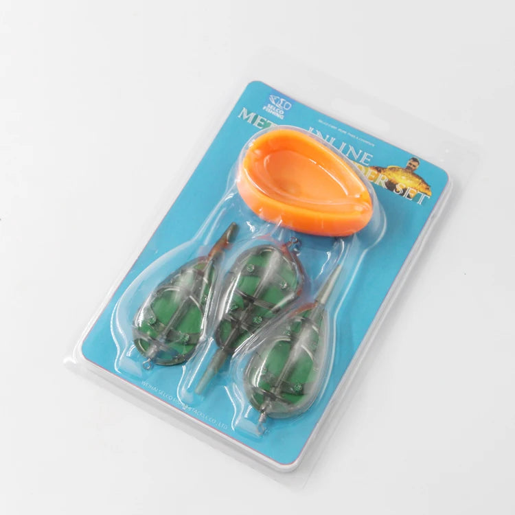 New Style  3 Pcs Inline Flat Method Feeder & TPE Soft Mould Set Carp Fishing Tool