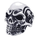 Fashion Handmade Punk Men's Stainless Steel Triple Ring Silver Tone Black Skull Bone Biker Jewelry