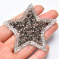 6cm Wide Grey Resin Rhinestone Star Applique Hot Fix Patches Iron on Clothing