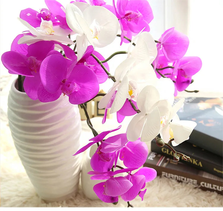 L06028 9 Heads Artificial Latex  Flower With Pot Wedding Decor Butterfly Phalaenopsi Orchid