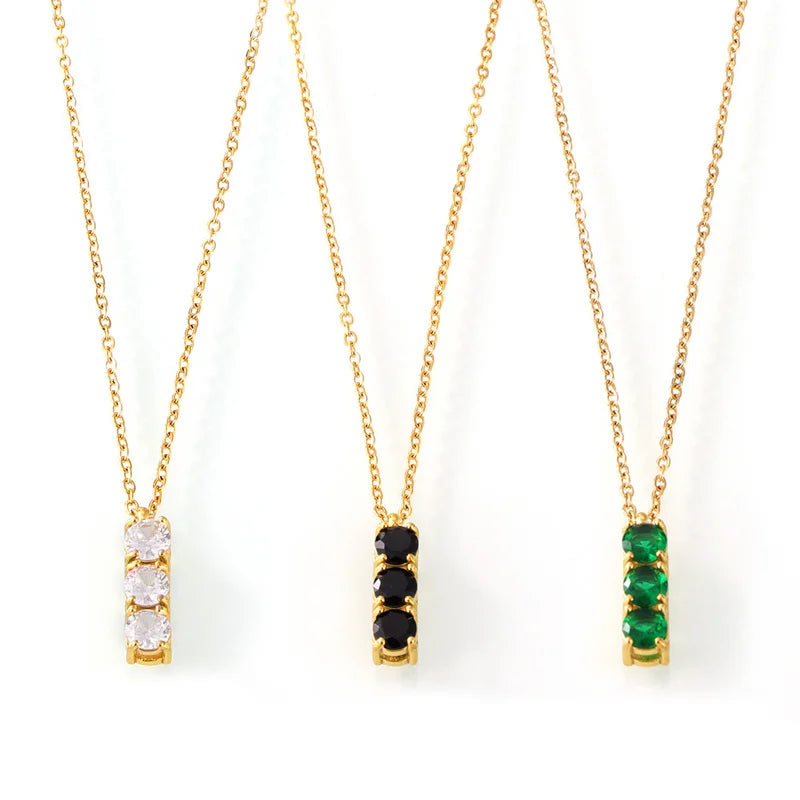 Fashion Personality Temperament Jewelry Three Sets Inset Zircon Design Sense Pendant Titanium Steel Necklace