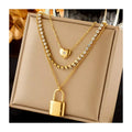DAIHE Fashion 18k Gold Plated Stainless Steel Lock Necklace Dainty Zircon Heart Multilayer Pendant Necklace