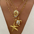 MECYLIFE 18K Gold Bohemia Jewelry Summer Jewelry Ocean Animal Turtle Starfish Conch Shell Necklace Stainless Steel Beach Jewelry