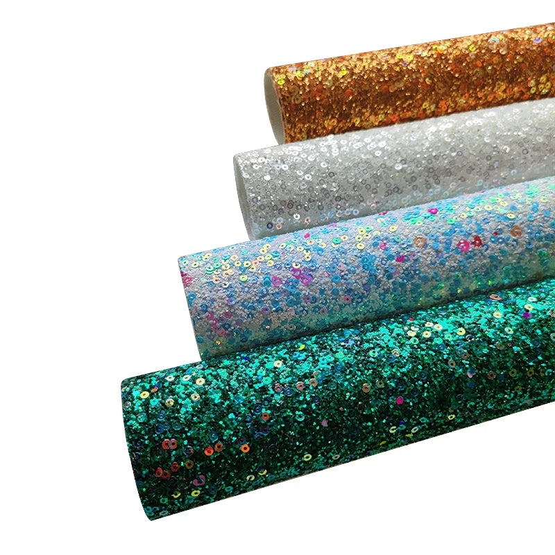 2022 New Free Sample Fine Synthetic PU Shiny Chunky Faux Glitter Sheet Leather Fabric for Shoes Decorative Chairs Cars Sofas