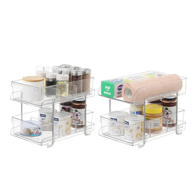 2 Tier Multi-Purpose Slide-Out  Plastic Clear Kitchen Pantry Organizer
