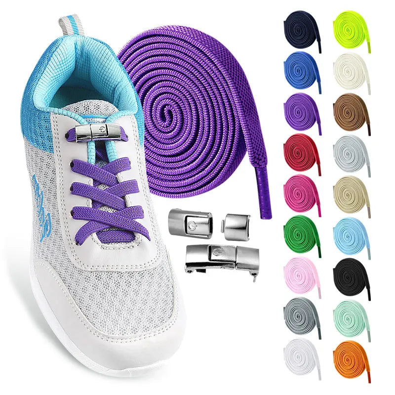Colorful Flat Elastic Polyester Shoelaces for Sneakers Fashionable No Tie Compression Lock Sneakers Popular Style