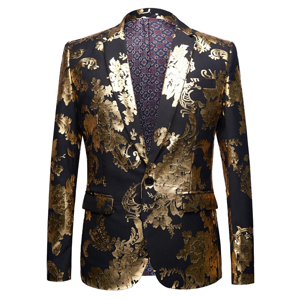 Latest Men's Bronzing Suit Coat Stage Performance Suit Star Style British Style Large Size Suit Slim Black Casual Coat Jacket