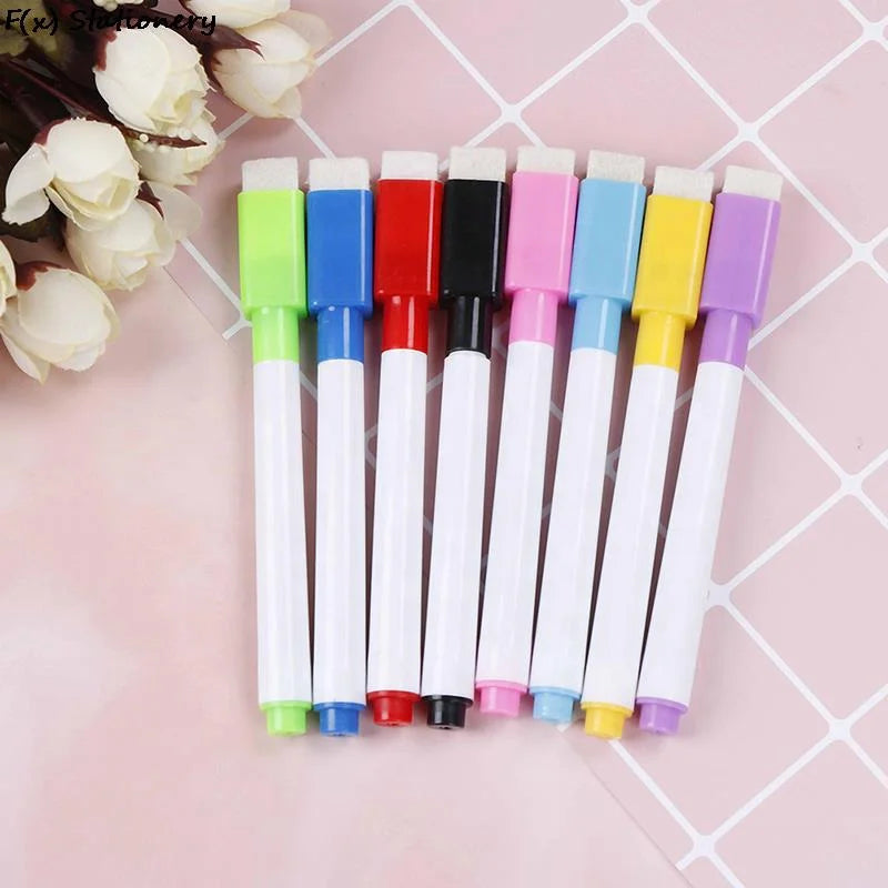 8Pcs Colorful School Classroom Office Whiteboard Pens Dry White Board Markers Built in Eraser Student Children's Drawing Pen