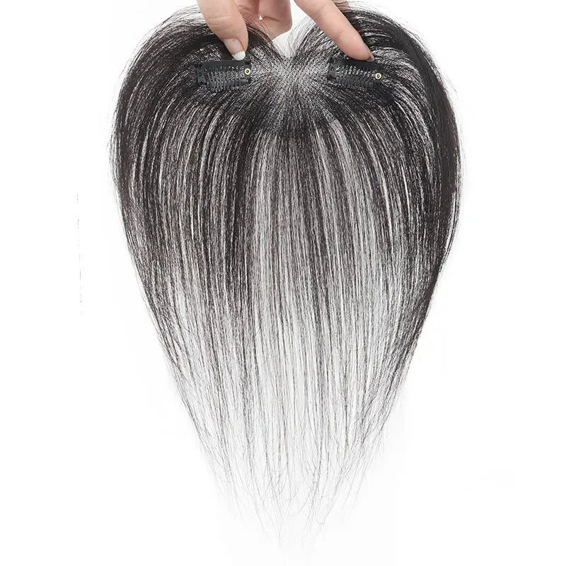 Wholesale 10inch Natural Invisible Heart-shaped Swiss Net 100% Human Hair Wigs With Bangs for Women Topper Human Hair Patch
