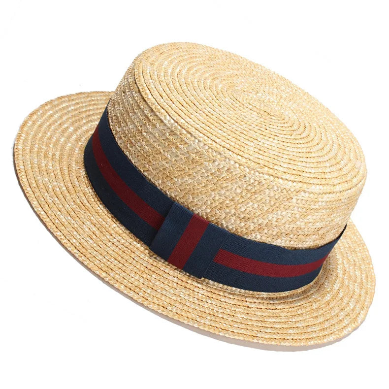X1052B Retro Handmade Summer Cap Raffia Straw Wheat Hat with Wide Brim for Outdoor Travel Fishing Sunscreen and Shade