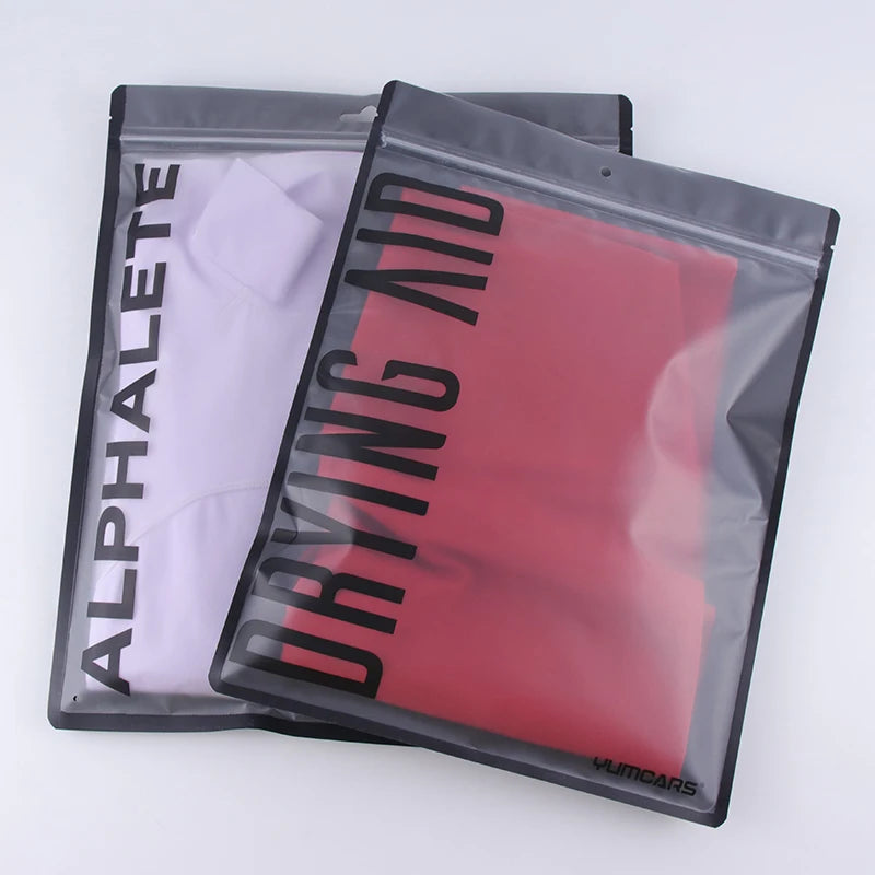 Gravure Printed Transparent Show Window Design Recyclable Matte Black LDPE Ziplock Bag Hoodies Socks Shoes Fur Packaging 120