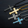 Inoxidable Religious Stainless Steel Bible Verse Engraved Men's Pendant Necklace Thick Cross Black/Blue/Gold Lord's Prayer
