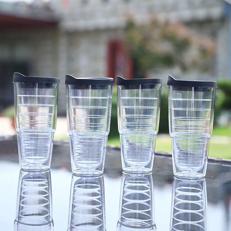 Wholesale Ps Plastic Goblets Fold clear Water Bottle 16oz Double Wall Snow Globe Skinny Coffee Tumbler with Lid Bulk