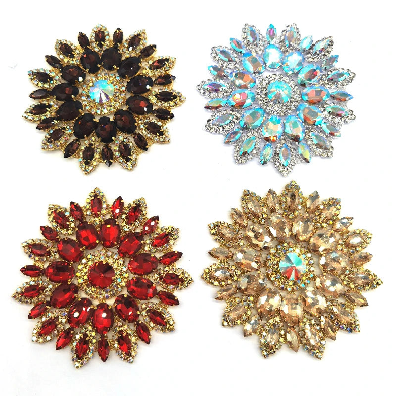 Wholesale Factory Price Event Made Flower Design Sewing Rhinestone Motif Flower Brand Rhinestone Crystal Appliques