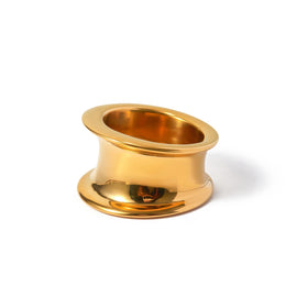 Waterproof 18K Gold Plated Wide Rings Stainless Steel Smooth Cylinder Finger Ring for Girls Over Size