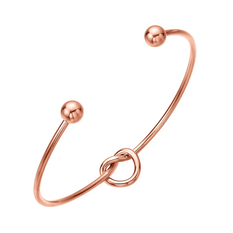 Wholesale Stainless Steel Gold Silver Black Rose Gold Dainty Love Knot Bangle Bracelet for Women