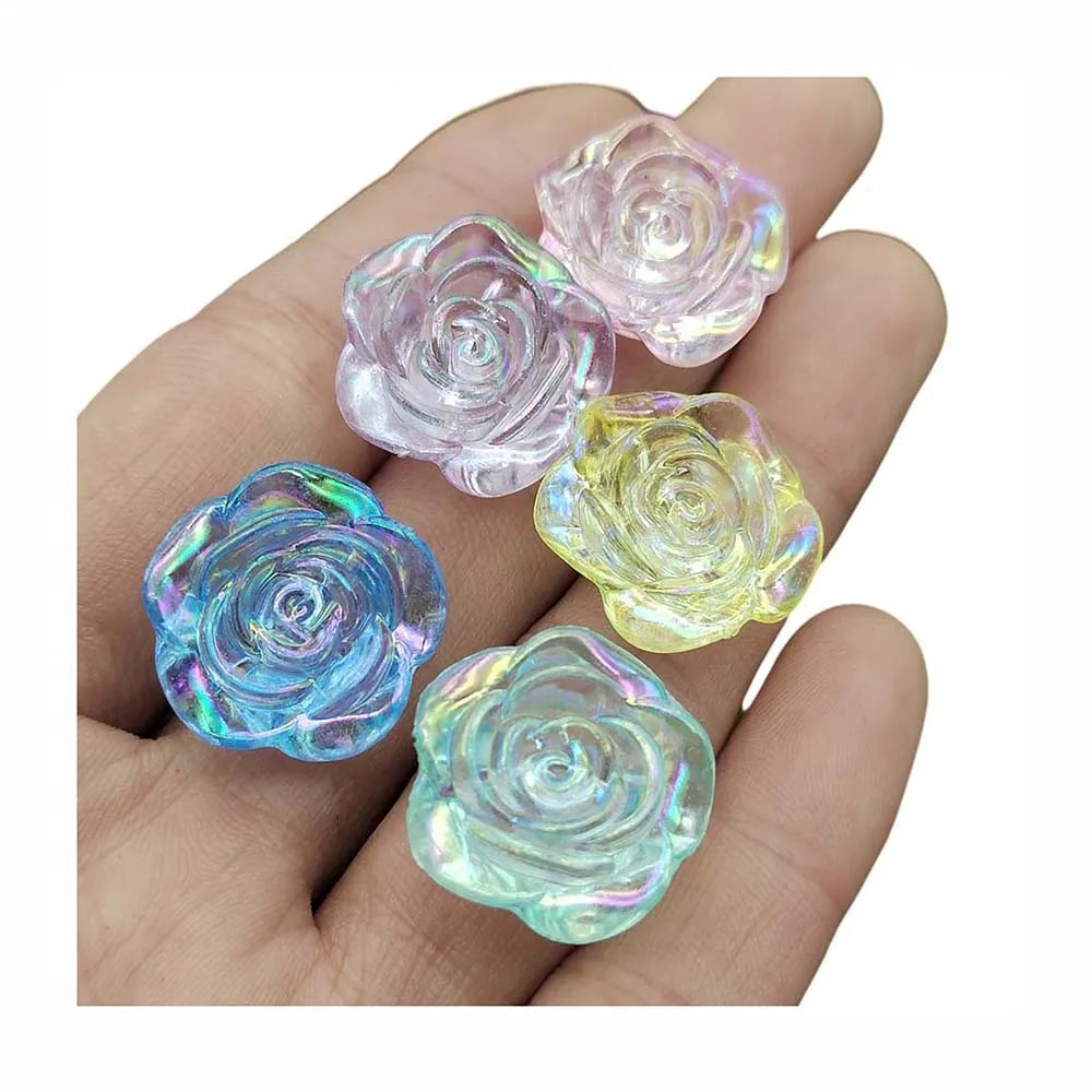 Clear Plating Color Rose Flower Crystal Resin Charms for Earrings Mobile Phone