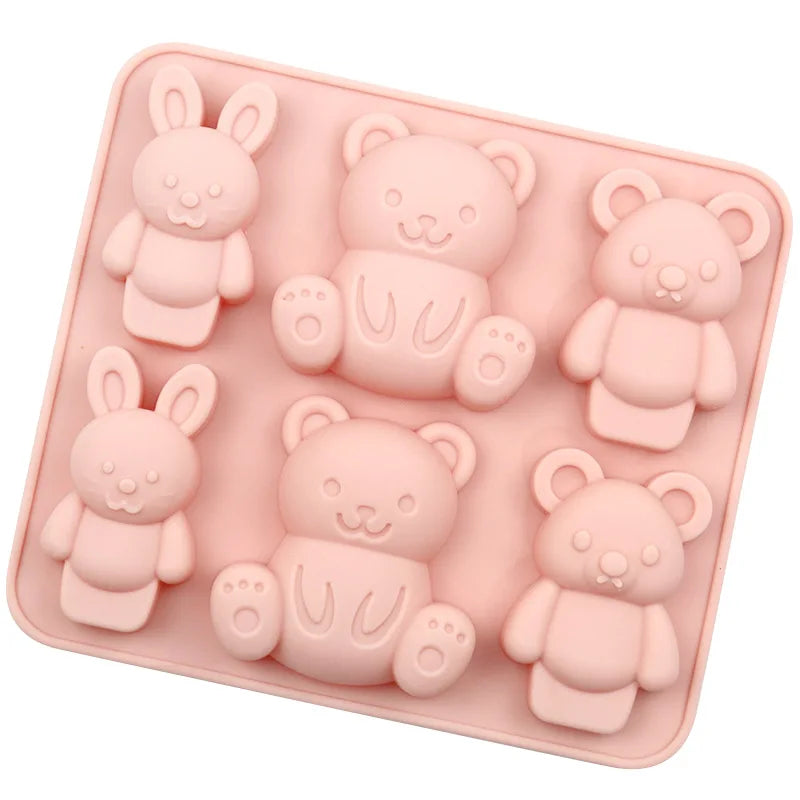 Saffron 3D Cute Bunny Bear Food Grade Silicone Cake Molds Eco-Friendly Soft Pink/Custom Color Homemade DIY Muffin Jello Baking