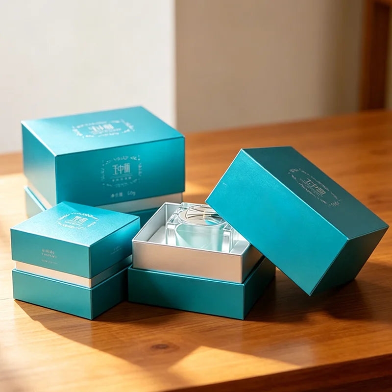 Custom logo Printing Brand Beauty Cosmetics SkinCare Serum Face Cream 2 Pieces Lid and Based Cardboard Packaging Rigid Paper Box
