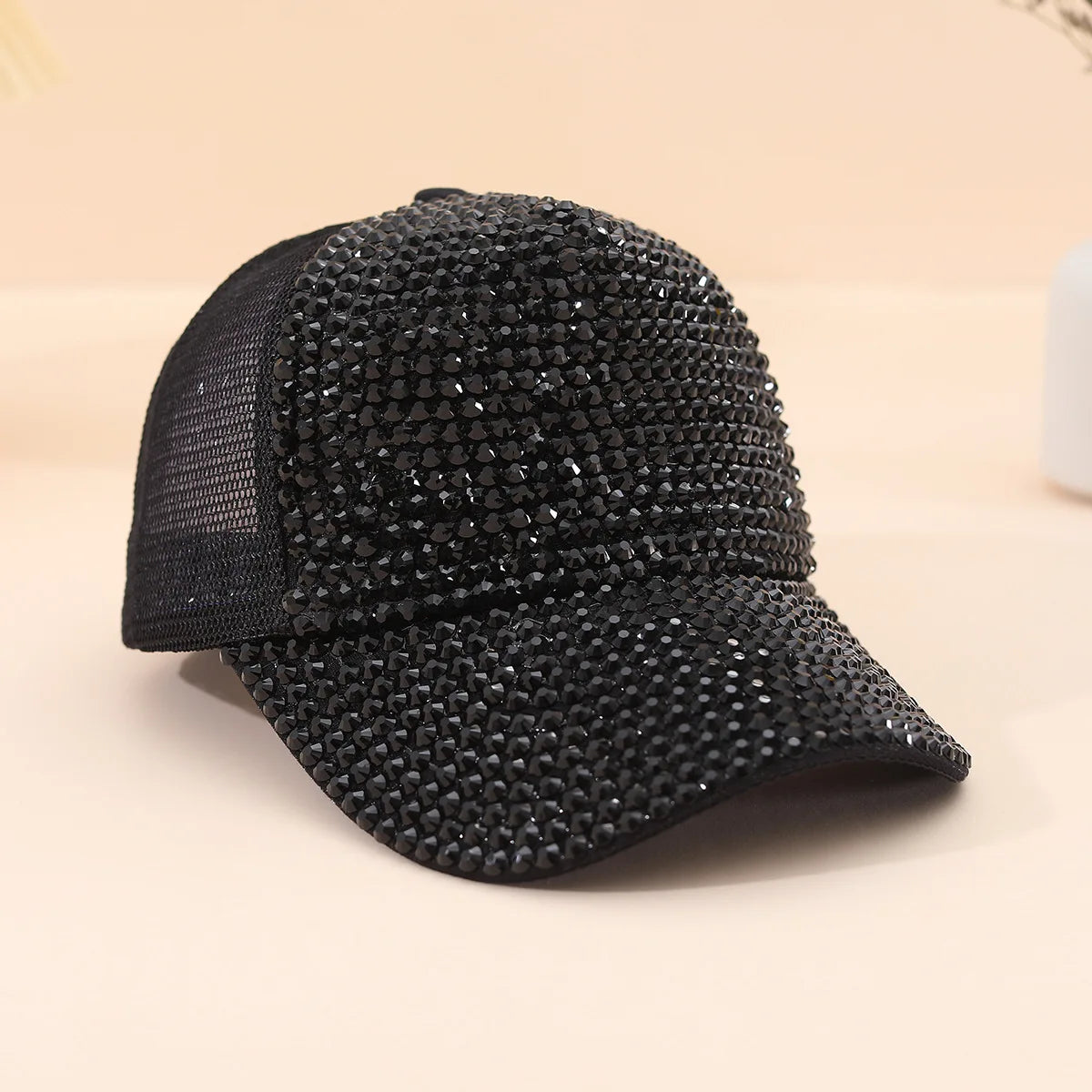 Riveted  Mesh Trucker Hat  Fashion Versatile Sunscreen Hat Studded Rhinestone Baseball Cap for Women
