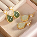 Aimgal Ladies Fashion Jewelry Geometric-shaped Hetan Jade Drop Earrings Trendy S925 Silver & 18k Gold-Plated Wedding Gifts