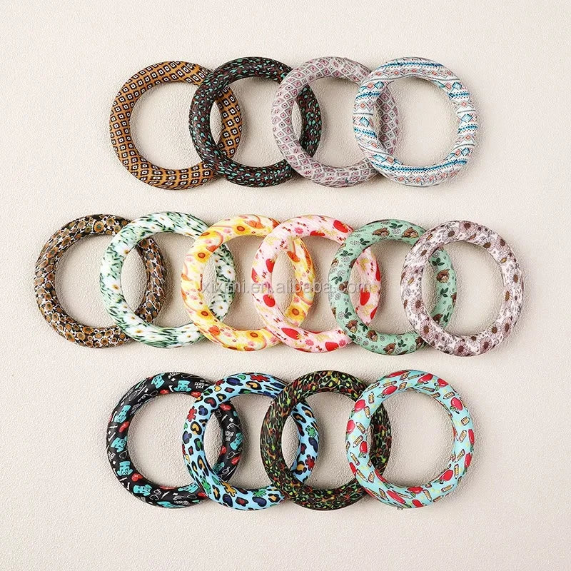 Food Grade 65mm Round Chewable Silicone Print Rings DIY  Pendant Gift Accessory With Holes