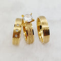 Classic 24K Gold Plated Stainless Steel Wedding Engagement Ring Sets Bridal Jewelry with Zircon for Women for Gifts