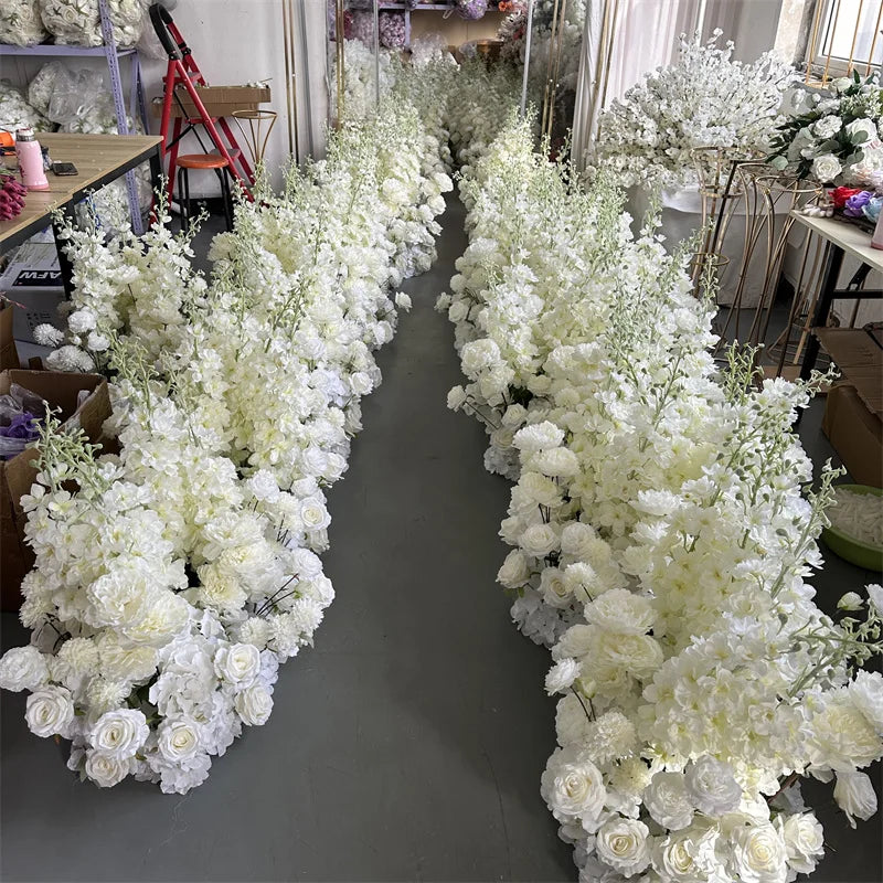 Rocan White Beige Flower Arch Flower Runner for Wedding Party Valentine's Day Flower Arch Backdrop for Events
