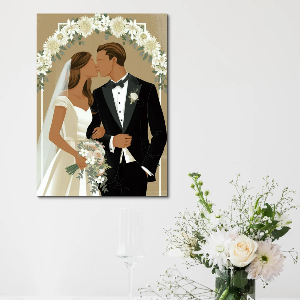 Romantic Wedding Scene Wood Wall Art Newlyweds Bridal Couple Wooden Sign for Gift Wedding Decor