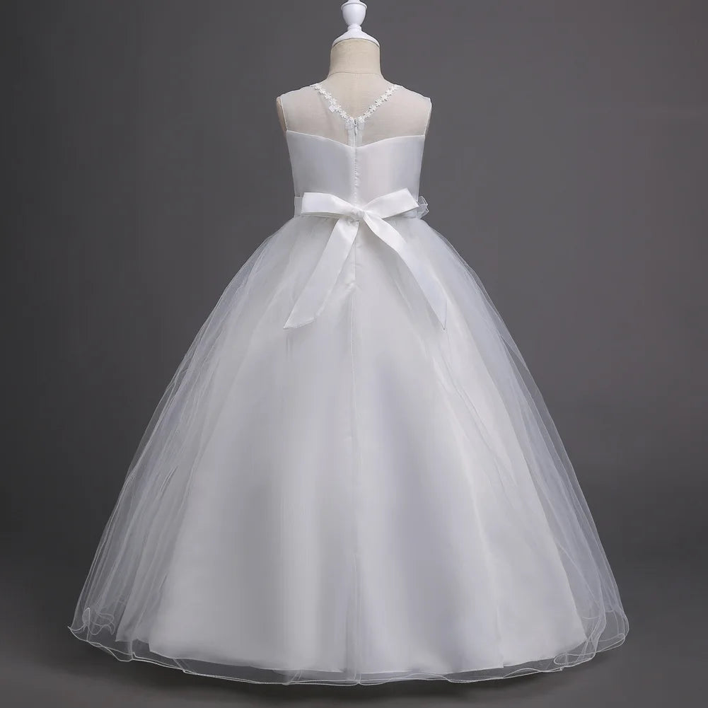 Elegant Princess Dress for Kids Large Size Summer Banquet Party Host Performance Flower Embellished Elegant Long Dress for