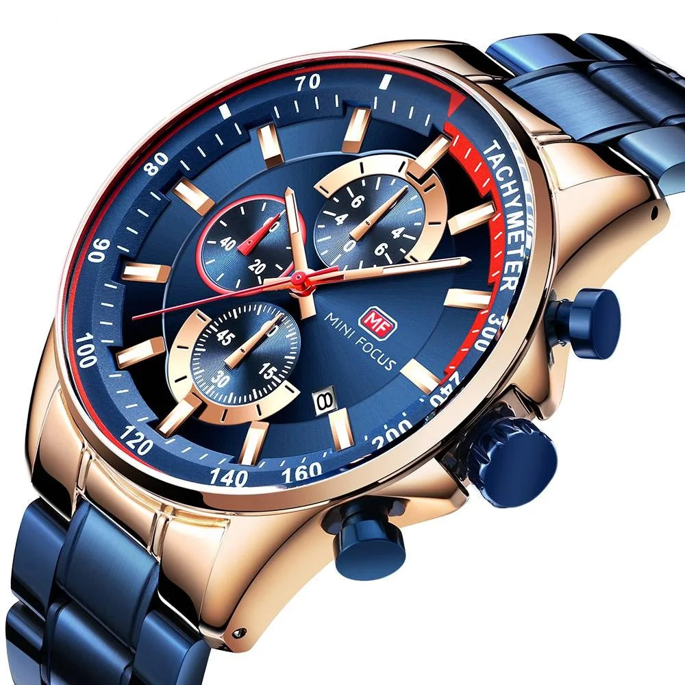 MINI FOCUS 0218 Custom Logo Watch Luxury Men Wrist Watches Stainless Steel Quartz WristWatches Clock Waterproof Sport Montre