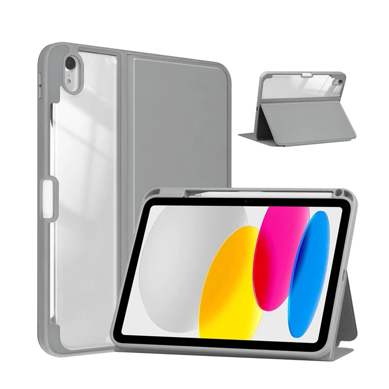 2024 New Lightweight PU+TPU+Acrylic Shockproof Anti-Dust Tablet Case for 10-Inch iPad with 4 Anti-Skidding Foot Pads