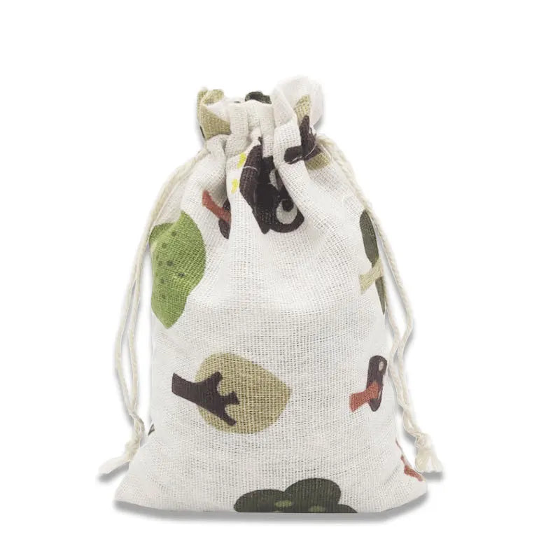 Small Fox Cotton Linen Storage Bag Drawstring Tea Dry Flower Spice Packaging Bag Travel Organizing Small Cloth Pouch