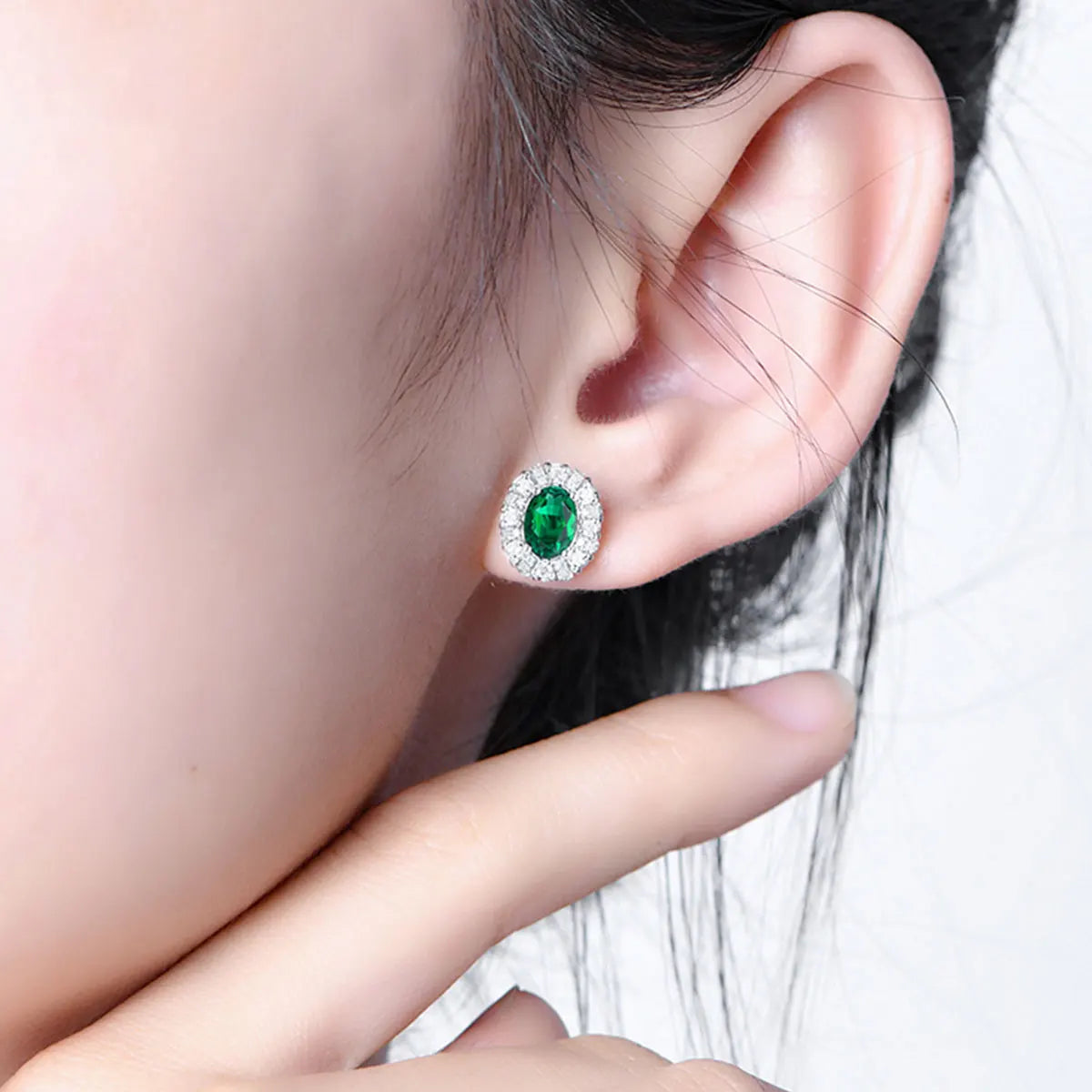 Cheap Sterling Silver Earrings Lab Grown Zambian Emerald Studs Cubic Zirconia Earrings S925 Solid Silver