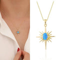 Women's Vintage 18K Gold-Plated Blue Opal North Star Pendant Necklace Waterproof Stainless Steel Anniversary Gift